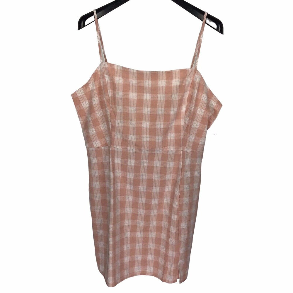 Bp. Sleeveless Minidress Plus Size Women's 1X Coral White Plaid Spaghetti Strap